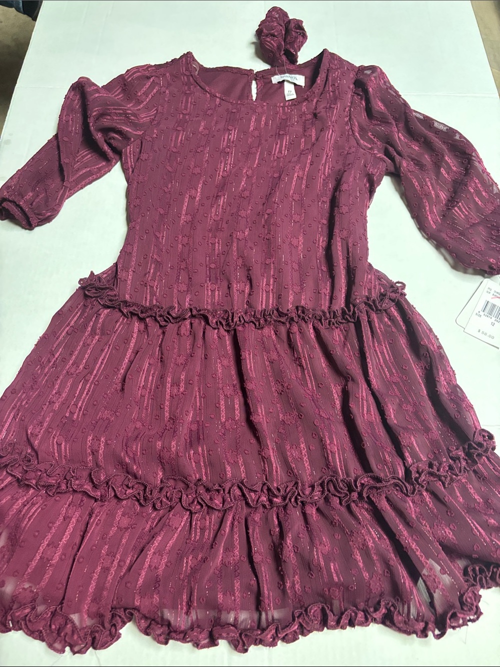Speechless Girls' Maroon Layered Ruffle Dress with Matching Scrunchie